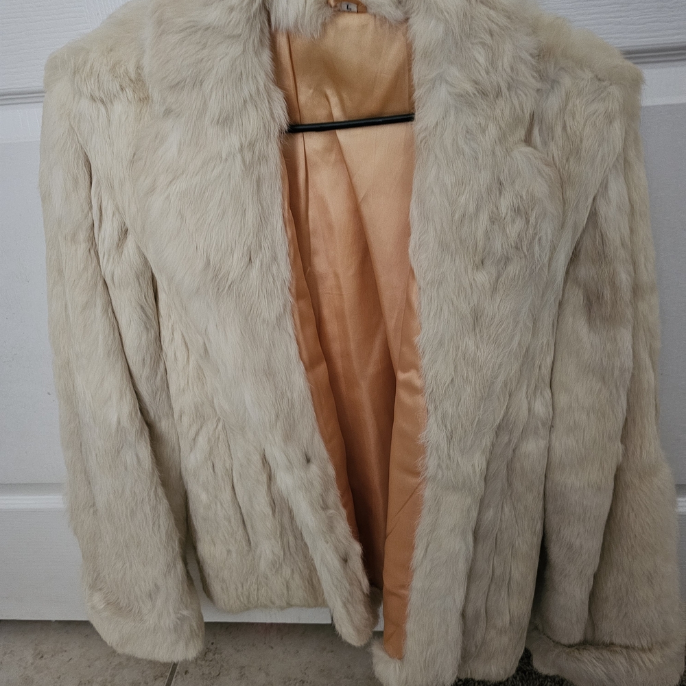 Women's Cream Rabbit REAL Fur Jacket with Satin Lining